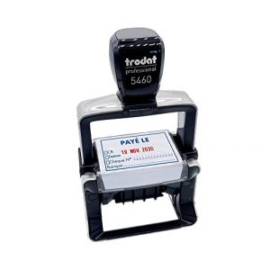 Trodat 5460L20 Professional Line 4.0 Tampon Dateur - encrage automatique rechargeable, encre de couleur bleu et rouge, format de l&lsquo;impression 56 x 33 mm - PAY&Eacute; LE / BANQUE - 12 bandes ann&eacute;e (Maxiburo, neuf)