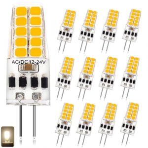 Ampoule G4 12V Led Dimmable, Ampoule Led G4 3W, Equivalent Ampoule Halogene 30W, 300LM, G4 Led Blanc Chaud 3W, Ampoule G4 Led 12V 3W 3000K, Bi-pin LED G4 12V Sans Scintillement, CRI> 80, 12 Pi&egrave;ces (XALDSMYXGS, neuf)