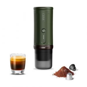 CERA+ CERApresso Machine &agrave; expresso portable 5 &agrave; 8 tasses par charge, auto-chauffante, 20 bar, dosettes NS et caf&eacute; moulu, cafeti&egrave;re &eacute;lectrique de voyage pour sortie, travail, camping (vert arabica) (CERA+ MACHINE &Agrave; EXPRESSO, neuf)