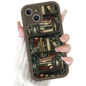 Niokfrci Bookshelf Coque pour iPhone 15 6,1", Aesthetic Automne Feuilles &Eacute;tag&egrave;re Fleur Motif Dessin &Eacute;tui Silicone Marron Fine TPU pour Femmes Filles Antichoc Housse Cam&eacute;ra Protection Cover Bumper Case (rytr7uty, neuf)