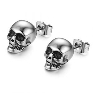 Aroncent Boucles d'oreille Clous d'oreilles Homme Femme Bijoux Fantaisie avec Cr&acirc;ne T&ecirc;te Mort Style R&eacute;tro Gothique Punk Rock Cool Chic en Acier Inoxydable Argent (Aroncent co, neuf)