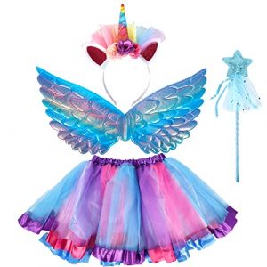 AOUVT 4 Pcs Jupe Buste Licorne Enfant, Robes Fille, Robe de Soirée Licorne, Robe de Princesse avec Licorne, Convient aux Filles de 3 4 5 6 7 8 Ans - Purple (HMING-EU, neuf)