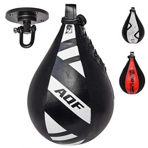 AQF Punching Ball Adulte Sac de Boxe en Cuir avec Fixations Kit d'entraînement Poire de Vitesse MMA et Pivotant Rotule Plafond (Noir & Blanc) (SPORTS INSIDE, neuf)