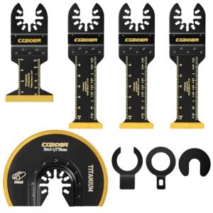 CGBOOM Lames de scie Oscillantes Multitool Titanium, 5 pces lames plongeantes, Lames de scie Extra Longues Multitool, Accessoires Multitool, Lames Multitool Compatibles avec Fein Einhell Dewalt Makita (YanXi, neuf)
