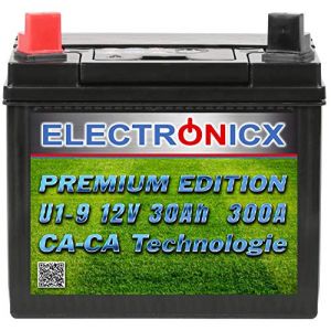 Electronicx Batterie pour Tracteur Tondeuse 12V 30Ah U1-9 300A 30 ah AGM &ndash; Batterie de d&eacute;marrage pour Tondeuse autoport&eacute;e, p&ocirc;le Positif &agrave; Gauche, 196&times;132&times;182 mm, sans Entretien, scell&eacute;e (Electronicx, neuf)