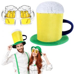 Neer Set de 2 Chapeau et Lunettes de Carnaval Chapeau de Fête de Fantaisie Lunettes de Soleil de Déguisement Accessoires de Costume de Cosplay pour Accessoires de Photo (Fête de Bière) (hyedengfine, neuf)