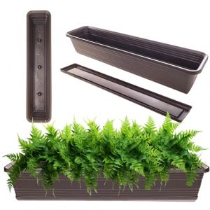 KADAX Jardinière avec soucoupe, avec ou sans supports de jardinière, pot de balcon en plastique, bac à plantes, jardinière de balustrade, pot de fleurs (moka, 80 cm) (KADAX, neuf)