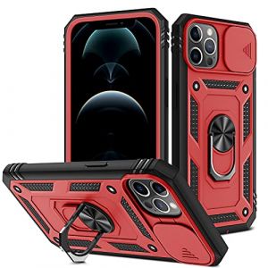2ndSpring Coque Compatible avec iPhone 12 Pro Max 6.7,Protection de la Caméra en PC Dur Anti-Chut Renforcée Armor Antichoc Bumper Housse Etui,Rouge Noir (2ndSpring, neuf)