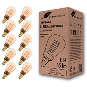 greenandco 10x Ampoule &agrave; LED dimmable | D&eacute;corative Style Vintage | E14 ST45 | ambre | 2,3W 65lm | 1800K blanc tr&egrave;s chaud | 320&deg; | 230V | aucun scintillement (greenandco-fr, neuf)