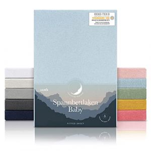 Laleni Draps Housses 40x90 cm en Jersey - Lot de 2 Drap Housse Bebe certifié Oeko-TEX - Drap Housse Berceau 100% Coton - Drap Housse lit Parapluie - Matelas et Linge de lit - Drap lit Bebe Bleu Clair (Everbrent, neuf)