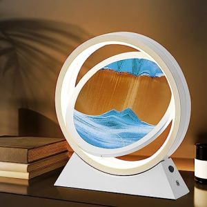 Ulikey Cadre Sable Mouvant, 3D Sablier Decoratif avec Veilleuse LED, Image de Sable Dynamique Peinture de Sable Qui Coule, Cadre Sablier Led en Verre Rond pour Adultes la Décoration (vert orange) (Niedfisch Etrade, neuf)