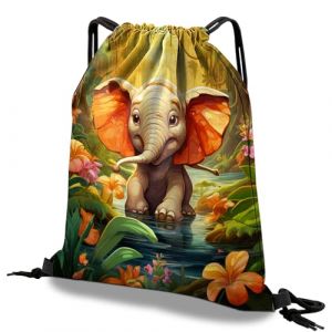 Deokke Sac à dos avec cordon de serrage,sac de sport imperméable,Applicable à gym,la plage les voyages,Yoga,joli sac à dos,pour homme et femme (S7-éléphant) (Cokeek, neuf)