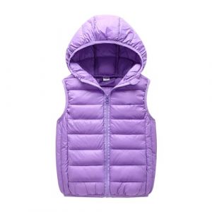 Veste sans Manches Gar&ccedil;On Fille Hiver Manteau Solide Enfant &agrave; Capuche Zipp&eacute;E Manteau en Duvet V&ecirc;Tements Ext&eacute;Rieur Filles Tenue Chaude Veste Polaire Doudoune sans Manche Vestes (Purple, 4-5 Years) (hejing1, neuf)