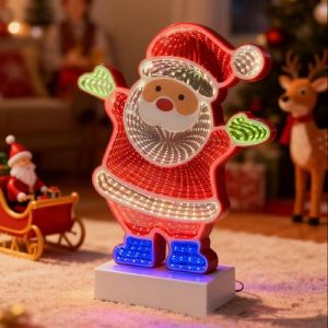 Lampe LED &agrave; effet miroir 3D pour sapin de No&euml;l, d&eacute;coration murale d'int&eacute;rieur &agrave; suspendre pour porte d'entr&eacute;e, mini lumi&egrave;re infinie pour d&eacute;coration de chambre &agrave; coucher, cadeau de f&ecirc;te (P&egrave;re No&euml;l) (XNHENG, neuf)