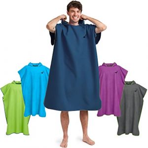 Fit-Flip Poncho de Plage Microfibre pour se Changer &ndash; Serviette Cabine pour Piscine Adulte et la Natation &ndash; de Bain Femme et Homme, Le Surf et la Plage &ndash; Taille: M, Bleu Marine - Gris (Paraboo, neuf)