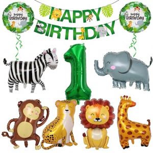 Meleager Ballons Animaux Jungle, Ballon Anniversaire Animaux 1 Ans, 10pcs Decoration Anniversaire Animaux de la Foret, Jungle Anniversaire 1 Ans, Vert Jungle Safari Anniversaire pour Jungle Fille (WEIMEIYING, neuf)