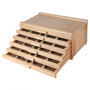 CPROSP 6 Tiroirs Bo&icirc;te de Rangement pour Artiste 40 * 25 * 18cm, Boite de Rangement en Bois pour Crayon Avec S&eacute;parateurs Amovibles, Convient aux Crayons Pastel, Crayons, Stylos, Marqueurs et Pinceaux (CPROSP, neuf)