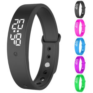 RANJIMA Bracelet avec réveil vibrant, vibreur, alarme vibrante silencieuse avec minuterie et 6 alarmes quotidiennes, rappel de boisson, alarme médicamenteuse, réveil, Noir , L, lanière (RANJIMA-EU, neuf)