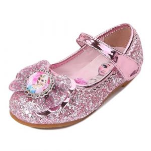 New front Ballerines Filles Chaussures de Princesse Reine des Neiges Elsa Elegante Ballerines Cuir Fille Talons Plats Fiesta Paillettes D&eacute;guisement Halloween Carnaval Cosplay,Rose-Elsa,26 EU (New Front, neuf)
