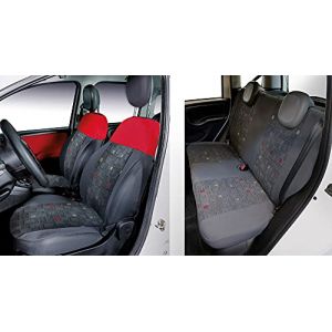 Ensemble complet housses de si&egrave;ge personnalis&eacute;es Fiat Panda 12> 4 places post. ensemble gris fantaisie tableaux (lealine, neuf)