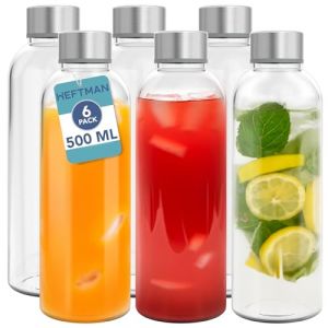 HEFTMAN Lot de 6 Bouteille Verre 500ml - Bouteille en Verre 500ml avec Couvercles Herm&eacute;tiques et Brosse de Nettoyage - Bouteilles en Verre Vides pour Boissons, Eau, Smoothies, Jus, Vinaigrettes (JOVELA FR, neuf)