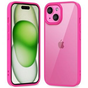 oakxco Coque Ultra-Fine pour iPhone 15/ iPhone 14/ iPhone 13, Mati&egrave;re Plastique Hybride Transparente et Caoutchouc Silicone Souple Bumper, Slim Minimaliste Anti-Jaunissement Protection Case, Rose Vif (O-US, neuf)