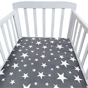 Hiseng Drap Housse Landau Berceau Lit d'Appoint, Étoile Animal Draps-Housses pour Un Lit Bébé, Coton Housse de Matelas Universels Élastique Protège Matelas pour Enfant (Étoiles gris,130x70cm) (Hiseng, neuf)