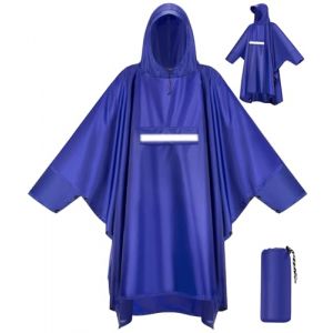 VOBUKE Poncho Pluie Imperméable avec Capuche et Poche Cape de Pluie Réutilisable Poncho Légère Respirant Veste Coupe-Pluie avec Bande Réfléchissante Poncho de Pluie Unisexe pour Randonnée Camping Vélo (AOCAO, neuf)