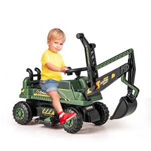 Costway 6V Tractopelle Enfant Electrique avec Pelle & Si&egrave;ge Rotatif, Pelleteuse Electrique Enfants avec Lumi&egrave;res LED Musique, Espace de Rangement Cach&eacute;, Charge 25KG, Excavateur Enfant de 3 Ans+(Vert) (FDS GmbH, neuf)