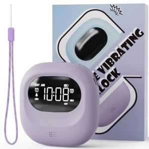 Reveil Vibrant pour Gros Dormeur, Réveil à Piles Rechargeables,Réveil Double,Écran Éteint Automatiquement,Snooze, 12/24H, DST, Réveil Numérique de Voyage, pour Sourd, Malentendants Violet (Yelaw Technology, neuf)