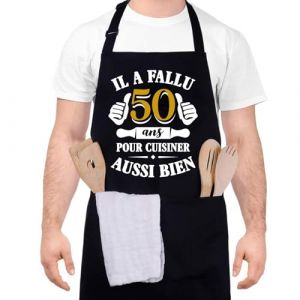 Halinuia Tablier de Cuisine pour Homme Femme, Tablier Personnalisé avec 2 Poches, Étanche Réglable Tablier Noir, Tablier Cuisine Homme Humour, Chef Tablier BBQ (JKLkds, neuf)