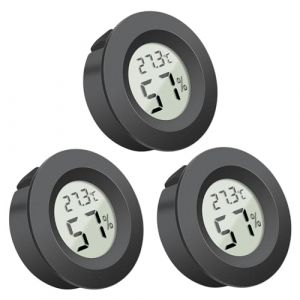 Lot de 3 thermomètres hygromètres ronds avec écran LCD numérique pour serre, déshumidificateurs, humidificateurs, sous-sol, chambre de bébé, bureau à domicile (rond noir) (Tai yuan fu xiu mao yi you xian gong si, neuf)