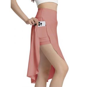 Bezioner Jupe Short Femme Longue Midi Jupe Tennis avec Short Intérieur Poches Haute Taille Skort Golf Ourlet Fendu à Volants Rose M (Bezioner-shop, neuf)