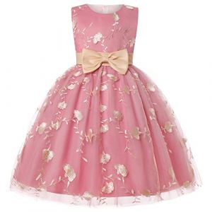BUNNY LULU Robe pour Filles &agrave; &eacute;paule inclin&eacute;e pour Demoiselle d'honneur, Princesse de Mariage, n&oelig;ud d'anniversaire pour Enfants, soir&eacute;e de Bal de f&ecirc;te de Boule (Rose 3-4 Ans) (Bunny LuLu Store, neuf)