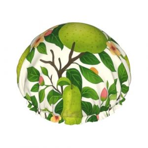 Bonnet de douche imperm&eacute;able et r&eacute;utilisable &agrave; double &eacute;paisseur pour cheveux longs, motif poire et fleurs (ZhangQiangPosters, neuf)