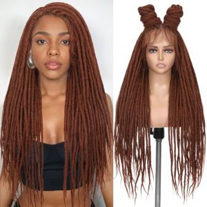FAVE Perruque à Dentelle Intégrale Faux Locs 75 cm Tresses Crépus Goddess Bouclées (Châtain Roux) (FAVE INC., neuf)
