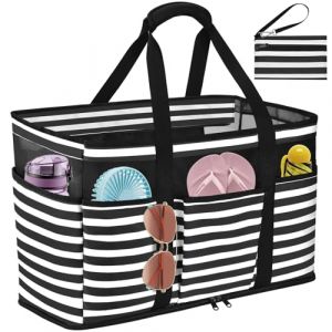 TEUEN Grand Sac de Plage XXL pour Femme, Imperméable Cabas Plage Anti Sable avec Fermeture à Glissière en Nylon Sac à Cabas en Maille Filet pour Plage Vacances Voyage Piscine (TEUEN, neuf)