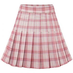 Dressystar Jupe Basique Femme Extensible Patineur Patineuse Pom-Pom Girl Mini Jupe Plissée Rose Blanc Plaid L (Aupuls, neuf)