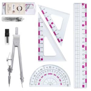 DY.2ten Ensemble de Géométrie,Kit Geometrie Compas, Règles 20cm, rapporteur d'angle, équerres ，pour étudiants, Kit Géométrie pour étudiants，fourniture scolaire， 6 Pièces (SHUL, neuf)