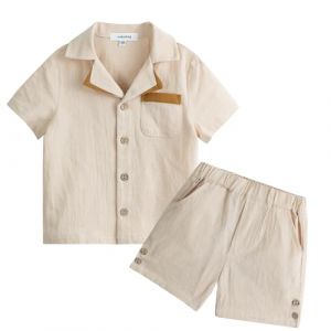 Volunboy Ensembles de Vêtement Bébé Garçon, Manches Courtes Shirt avec Short 2 Pièces Tenue d'été pour 1-4 Ans（Abricot，12-18 mois，Taille 80） (Volunboy, neuf)