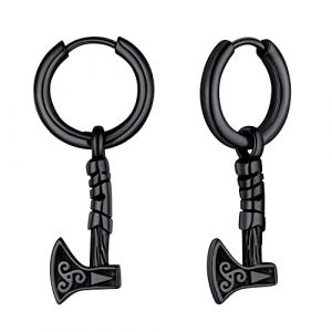 FaithHeart Boucle d'oreille pour Homme Anneau d'oreilles Creole Pendante Noire Lance Fl&eacute;che Nordique Bijoux Acier Inoxydable Biker Gothique Punk (FaithHeart Jewellery, neuf)