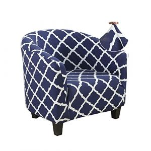Jaotto Housse de Fauteui Cabriolet 1 Place, Housse de Fauteui Crapaud Extensible Chesterfield, Housse Fauteuil Salon Club il Lavable, Couverture de Fauteuil Facile à Installer,Géométrie Bleu Marine (Jaotto, neuf)