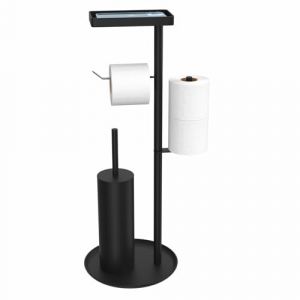 Porte Papier Toilette avec Brosse WC - Porte Rouleau Papier Toilette Debout en Acier Inoxydable avec Boîte à Lingettes Humides, Brosse WC et Dérouleur Papier Aucun Perçage Requis (Noir Mat) (NIFFGAFF-EU, neuf)