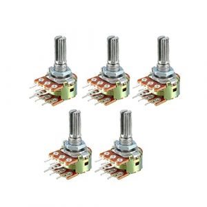 5 pi&egrave;ces r&eacute;sistances variables double lin&eacute;aire 6 broches rotatif Film de carbone potentiom&egrave;tre conique 20mm arbre,500K Ohm (jibaijia, neuf)
