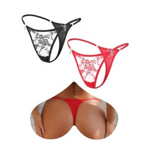 ohyeahlady String Tanga Ficelle R&eacute;Glable Femme Dentelle Grande Taille Mini String Chic Hot avec Strass G-String Bikini Tanga sans Couture Invisible sous-V&ecirc;Tements Feminins T-Back M,Noir+Rouge (ohyeahlady, neuf)