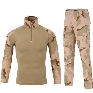 Czen Chemise de Combat Militaire pour Hommes Uniforme Tactique Chemises à Manches Longues Pantalon Costume Airsoft BDU Chemise Paintball Tenue de Camouflage (33Desert, L) (Higold, neuf)