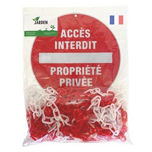 Jarden® Kit Panneau Propriété Privée 30cm + Chaîne 10m en Plastique Rouge et Blanc - Plaque Signalétique Ronde Perforée en Aluminium et Chaîne de Sécurité - Signalisation Durable Facile à Installer (Jarden®, neuf)