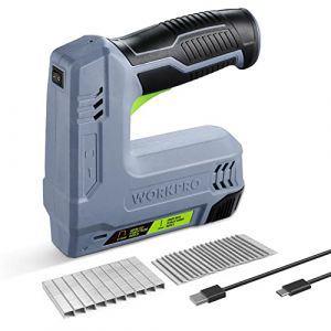 WORKPRO Agrafeuse sans Fil 3,6V 2000 mAh avec 2000 Agrafes, Agrafeuse Multifonction 2 en 1 Compatible avec Clous et Agrafes Type 53, 8 pour les Projets de Bricolage en Ameublement, Menuiserie(Gris) (GreatStarTools, neuf)