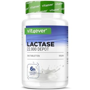 Lactase 22.000 Depot - 365 comprimés à libération prolongée (Sepismart® Slow Release) - Hautement dosé avec 22.000 unités FCC - En cas d'intolérance au lactose + intolérance au lait - Sans additifs in (LifeBalance Trading Supplements, neuf)