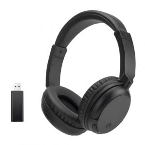 Casque FM Over-Ear sans fil, casque Bluetooth sans fil pour regarder la t&eacute;l&eacute;vision, le t&eacute;l&eacute;phone et le PC, pas de retard audio, casque Bluetooth avec basses profondes, casque st&eacute;r&eacute;o HiFi l&eacute;ger - Noir (RETRADEKING, neuf)